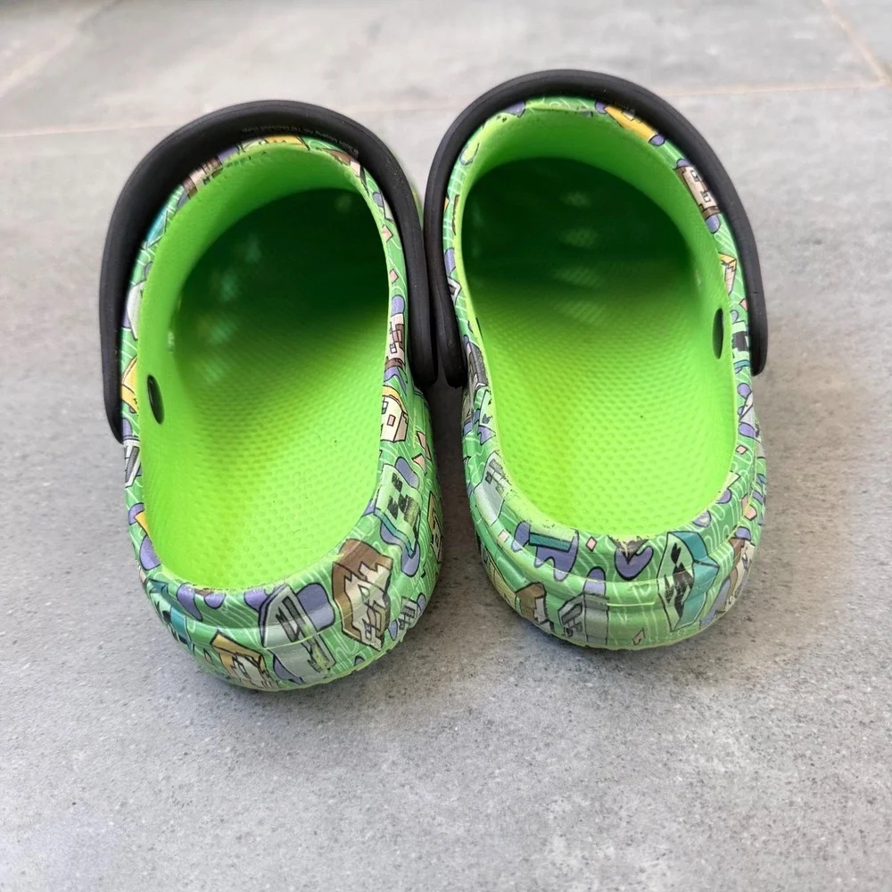 Minecraft Clogs Kids Size 3 Green Good Condition Character Print Slip On Shoes‎
